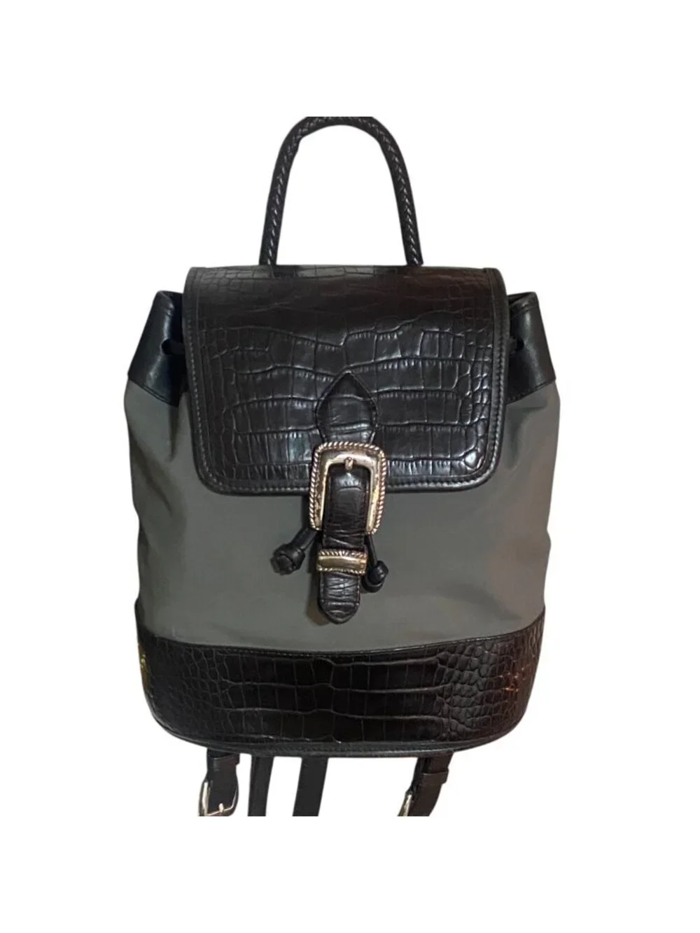 Brighton Black & Grey Faux Leather Croc-Embossed and Fabric Backpack